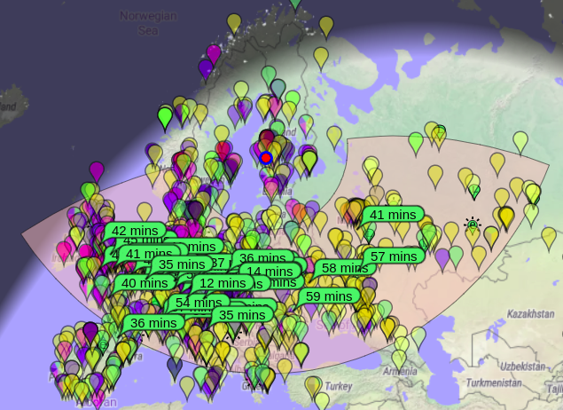 Coverage map from pskreporter.info